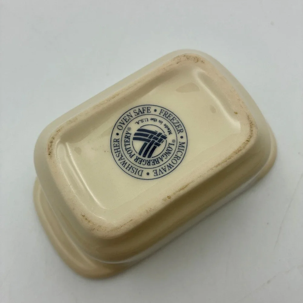 Longaberger Pottery Woven Traditions Ivory Blue Mini Loaf Pan 4.5x2 Made in USA
